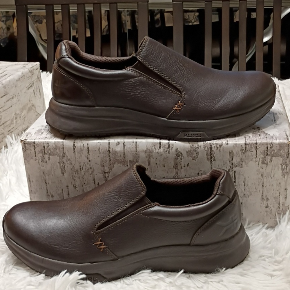 KURU Kivi 2 Men's Brown Leather Slip-On Loafers Plantar Fascitis Anti-slip Work